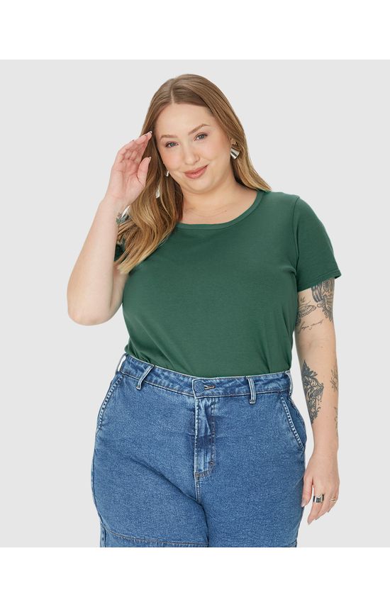 Blusa Básica Feminina Plus Size Decote Redondo Em Algodão
