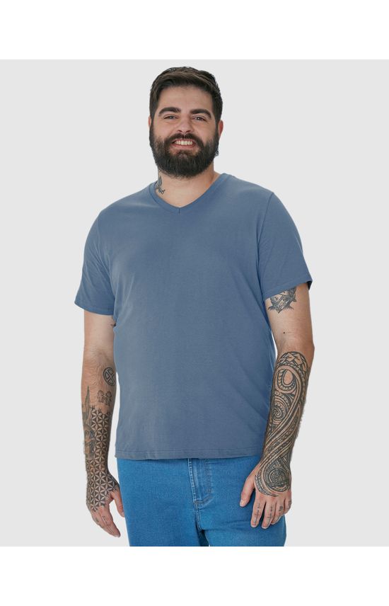 Camiseta Básica Masculina Plus Size Decote V Em Algodão