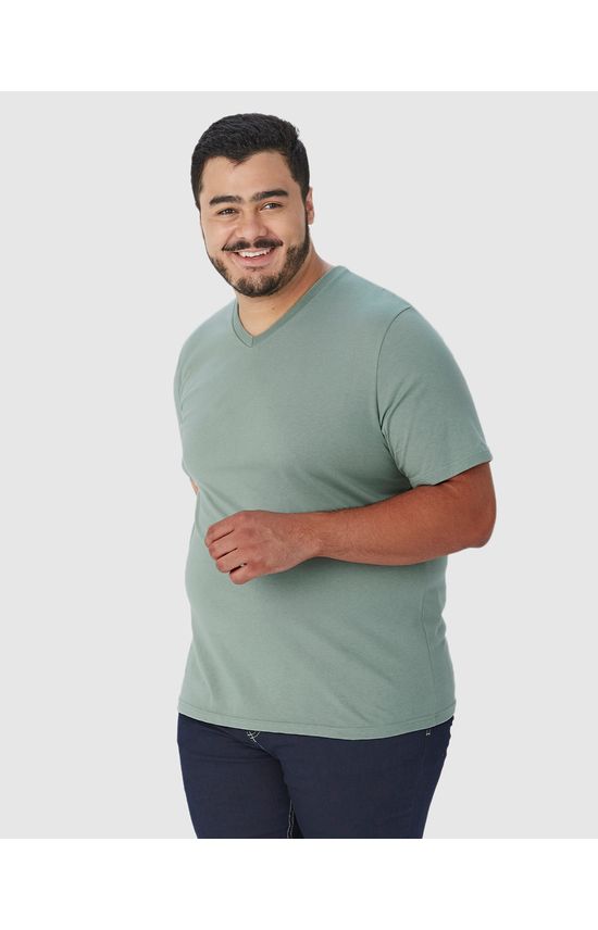 Camiseta Básica Masculina Plus Size Decote V Em Algodão