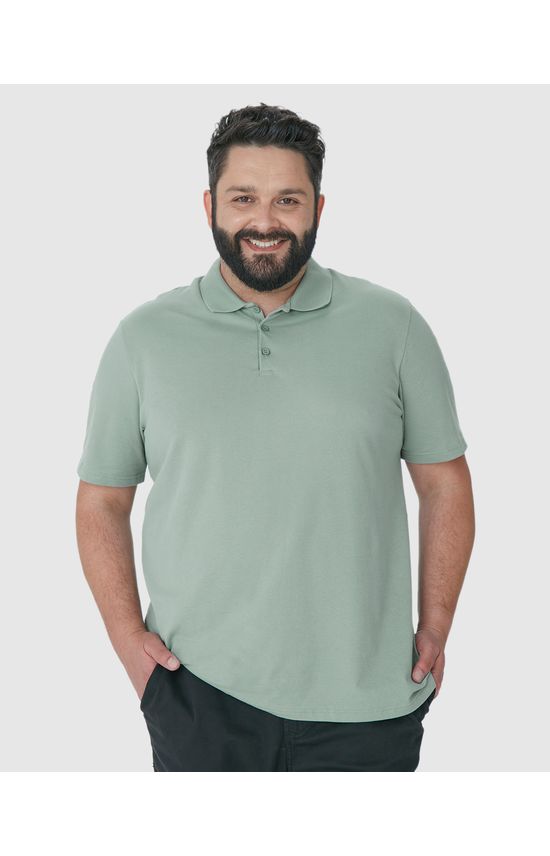 Camisa Polo Básica Masculina Plus Size Em Piquet Stretch