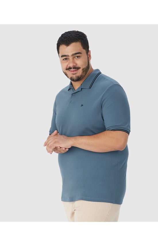 Camisa Polo Masculina Plus Size Peitilho Frontal Em Piquet Stretch