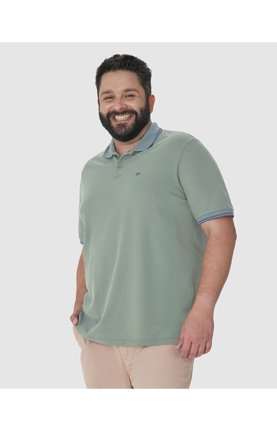 Camisa Polo Masculina Plus Size Peitilho Frontal Em Piquet Stretch