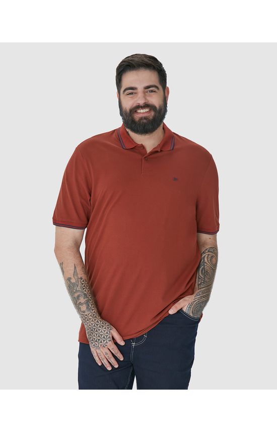Camisa Polo Masculina Plus Size Peitilho Frontal Em Piquet Stretch