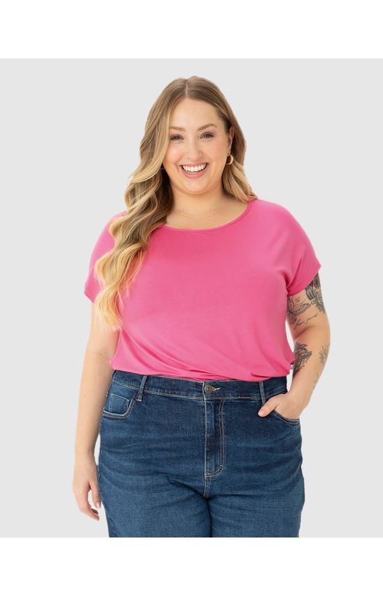 Blusa Básica Feminina Plus Size Manga Japonesa Em Viscose Stretch