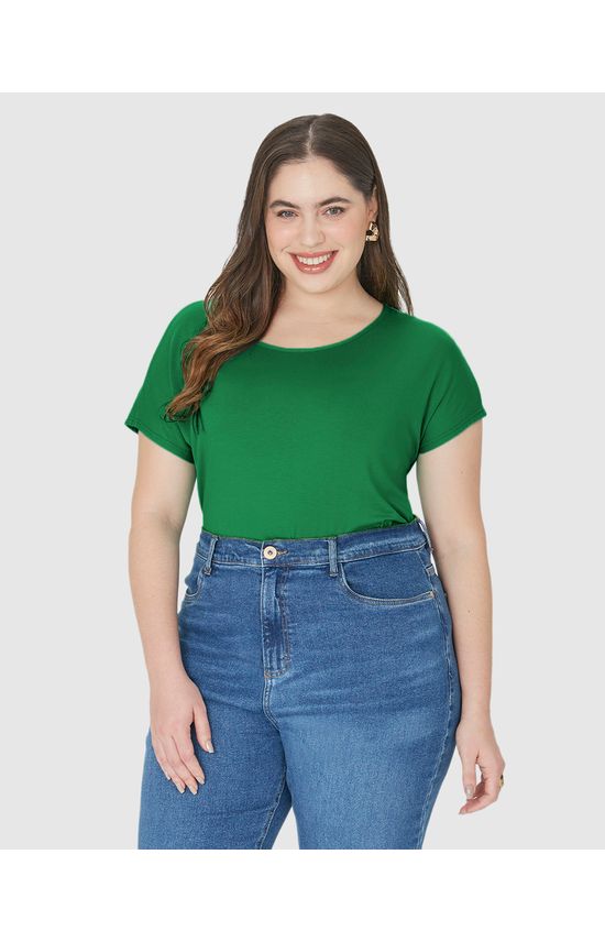 Blusa Básica Feminina Plus Size Manga Japonesa Em Viscose Stretch