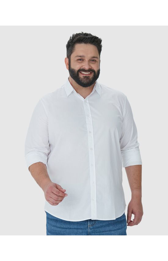 Camisa Regular Masculina Plus Size Manga Longa Em Tricoline