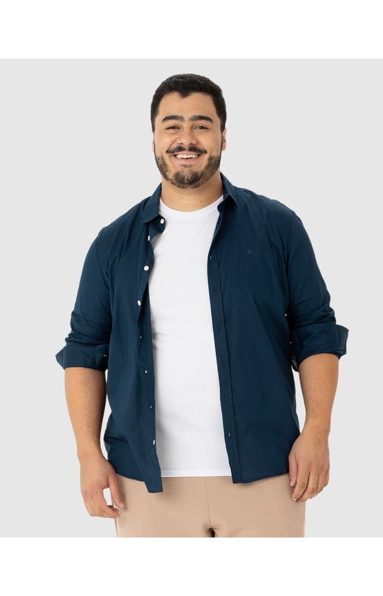 Camisa Regular Masculina Plus Size Manga Longa Em Tricoline