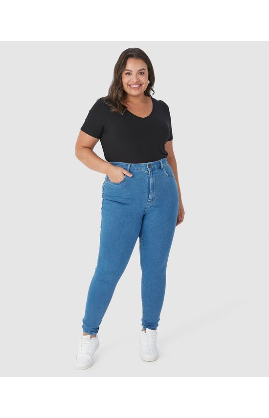 Calça Feminina Plus Size Skinny Em Flex Jeans