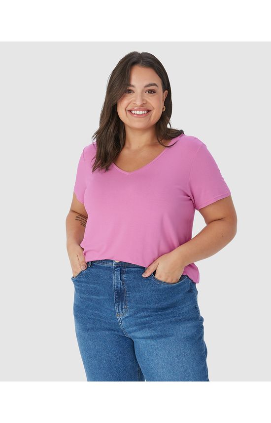 Blusa Básica Feminina Plus Size Barra Mullet Em Viscose Stretch