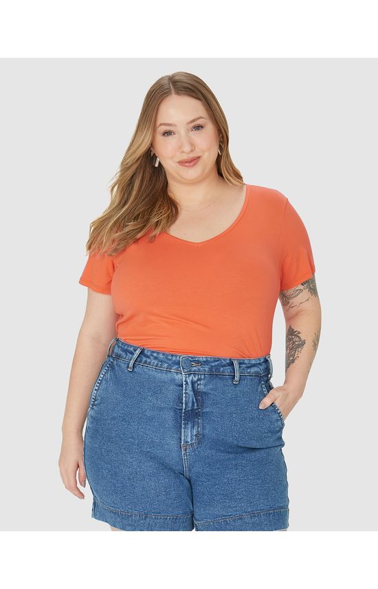 Blusa Básica Feminina Plus Size Barra Mullet Em Viscose Stretch