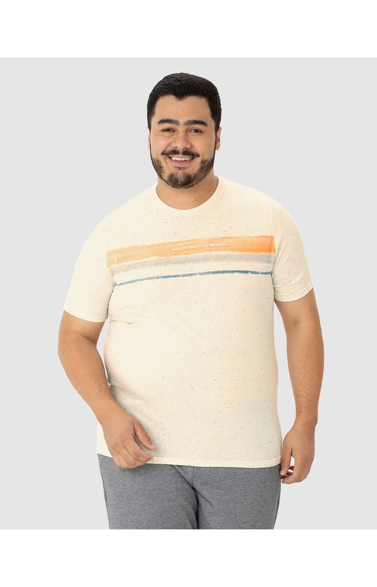 Camiseta Masculina Plus Size Listras Frontais Em Malha Botonê