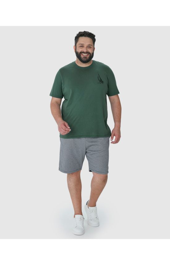Camiseta Masculina Plus Size Estampa Frente E Costas Em Algodão