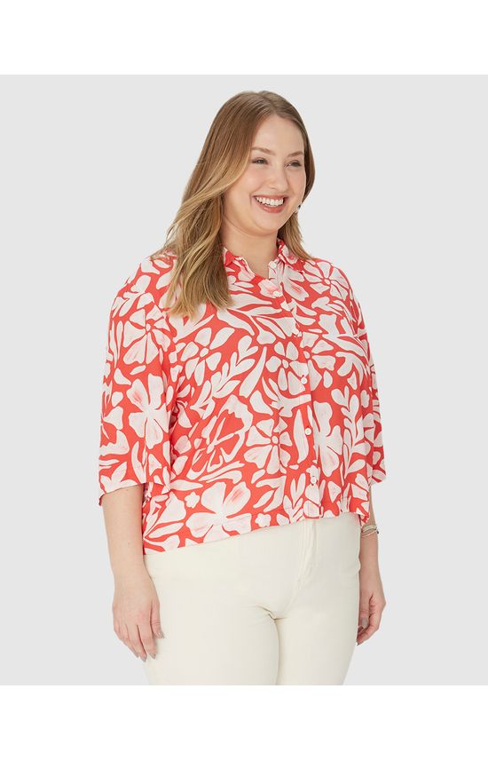 Camisa Feminina Plus Size Estampa Floral Em Viscose