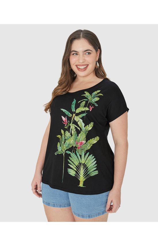 Blusa Feminina Plus Size Estampa Frontal Em Algodão