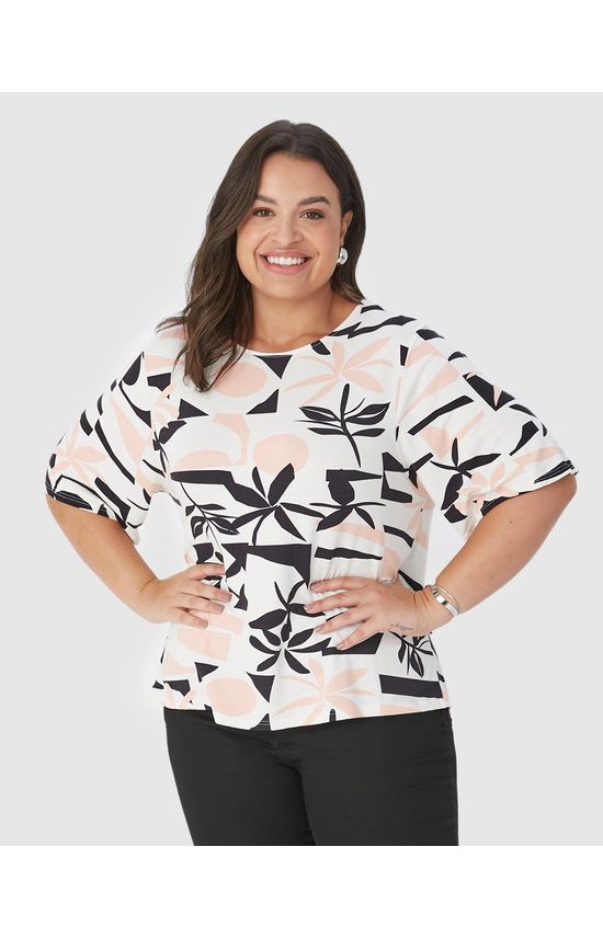 Blusa Feminina Plus Size Estampa Corrida Em Malha Viscolinho Stretch