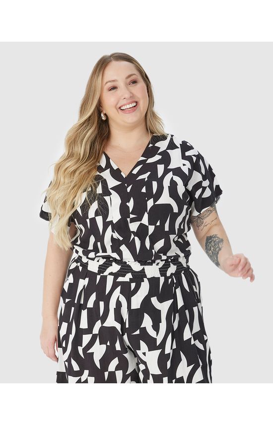 Blusa Ampla Feminina Plus Size Decote V Em Viscolinho