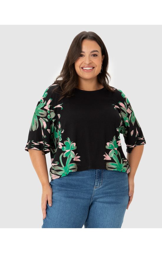 Blusa Feminina Plus Size Estampa Frontal Em Viscose Stretch