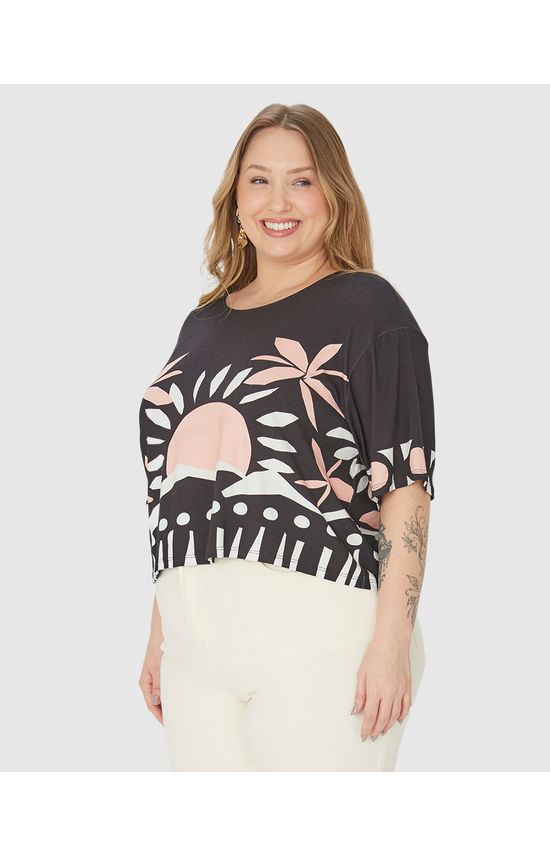 Blusa Feminina Plus Size Estampa Frontal Em Viscose Stretch