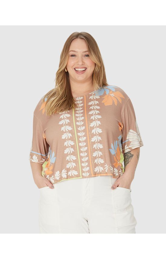 Blusa Feminina Plus Size Estampa Frontal Em Viscose Stretch