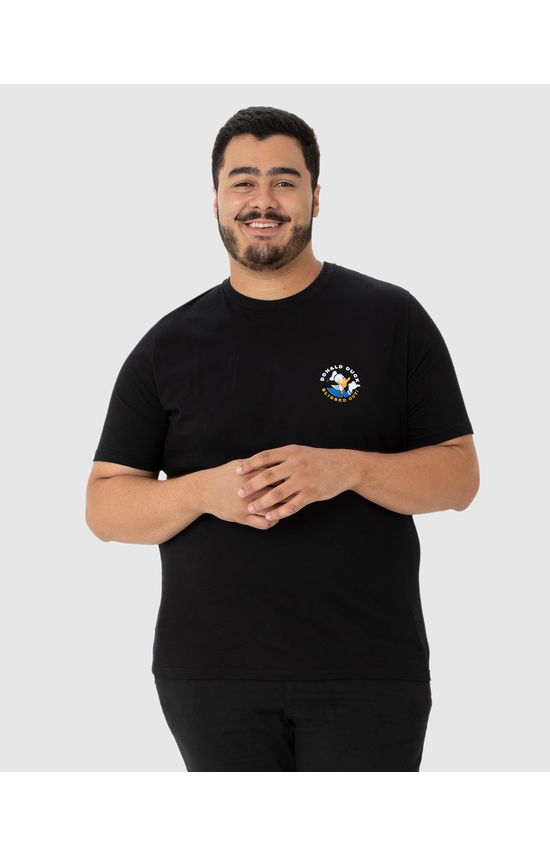 Camiseta Masculina Plus Size Pato Donald Estampa Frente E Costas Em Algodão