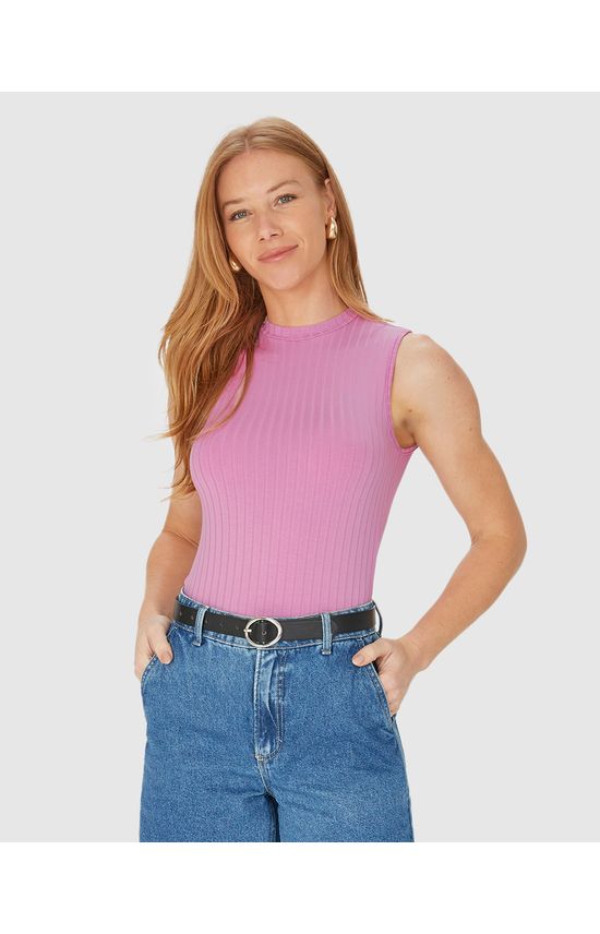 Regata Básica Feminina Gola Alta Em Canelado De Viscose