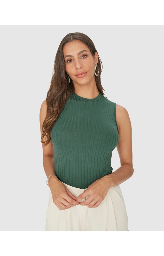Regata Básica Feminina Gola Alta Em Canelado De Viscose