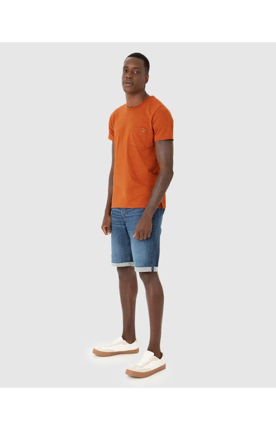 Camiseta Masculina Bolso Frontal Em Malha Listrada Eco