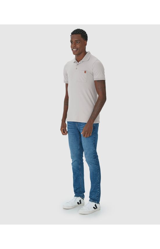 Camisa Polo Masculina Bolso Frontal Em Piquet Stretch