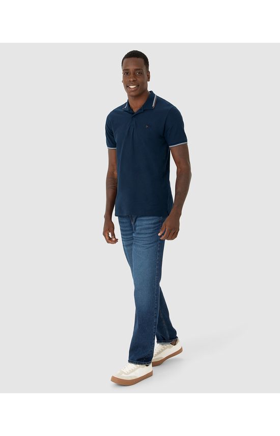 Camisa Polo Masculina Detalhes Retilínea Em Piquet Stretch