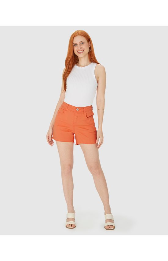 Shorts Feminino Cintura Média Em Sarja Com Elastano