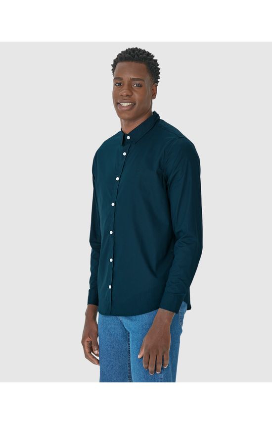 Camisa Masculina Regular Manga Longa Em Tricoline