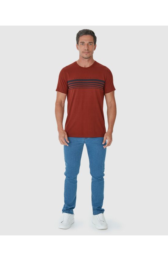Camiseta Masculina Listras Frontais Em Algodão