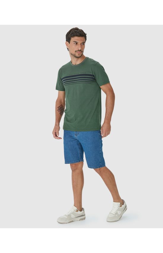 Camiseta Masculina Listras Frontais Em Algodão