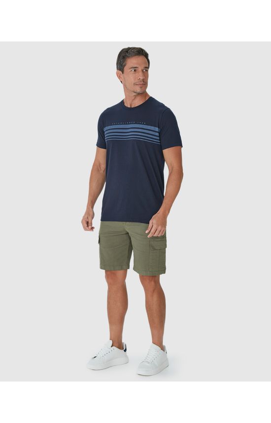 Camiseta Masculina Listras Frontais Em Algodão