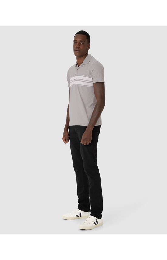 Camisa Polo Masculina Listras Frontais Em Algodão
