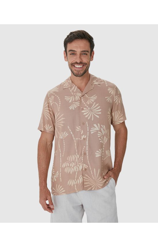 Camisa Masculina Manga Curta Estampa Folhagem Em Viscose