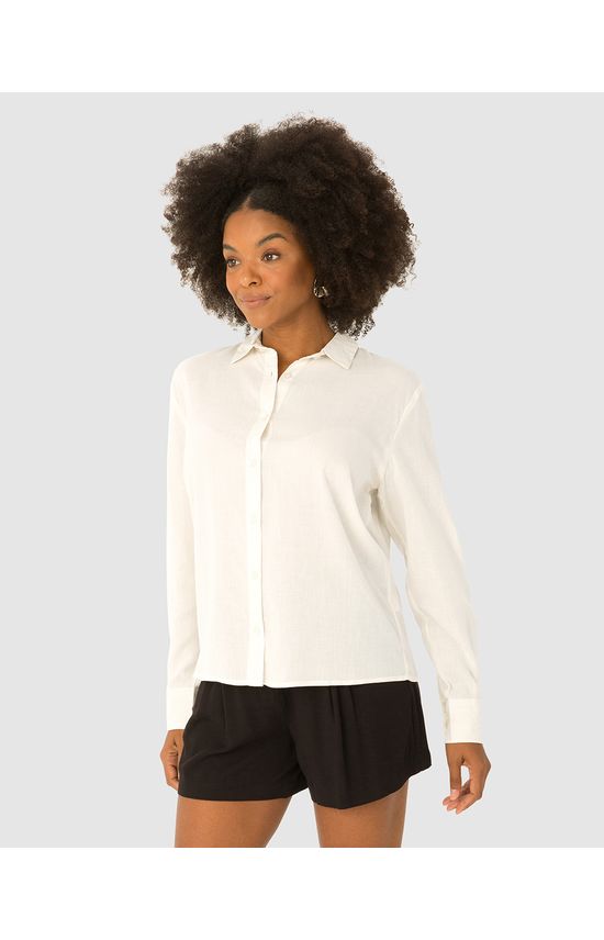 Camisa Feminina Básica Manga Longa Em Viscolinho