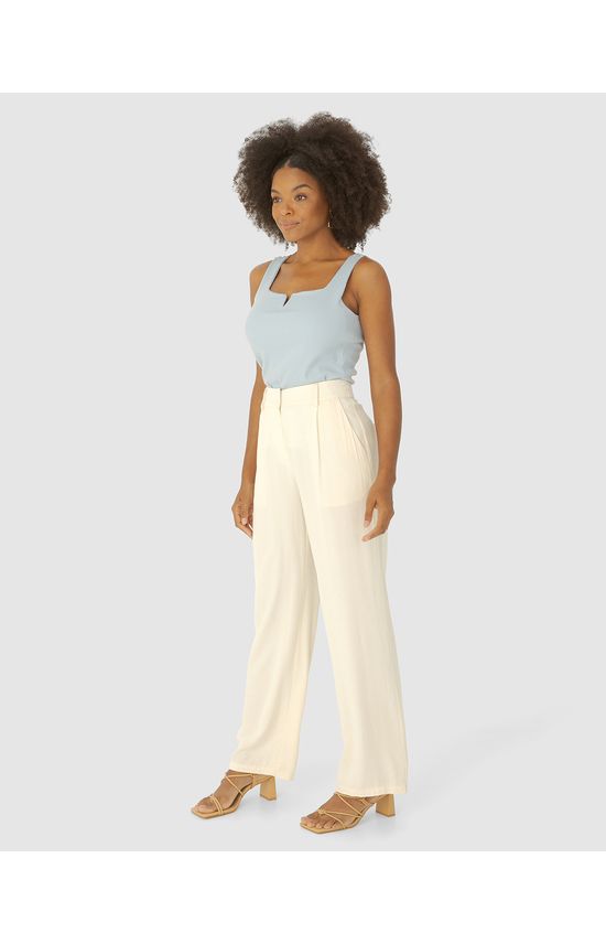 Calça Reta Feminina Bolso Faca Em Viscose Sarjada