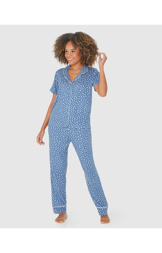 Pijama Americano Feminino Manga Curta Em Viscose Stretch