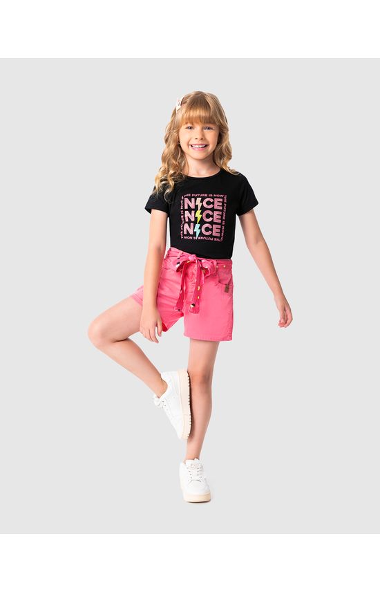 Shorts Infantil Menina Com Faixa Estampada Em Sarja Malwee Kids