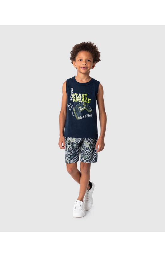 Conjunto Infantil Menino Bermuda Estampada Em Microfibra Malwee Kids