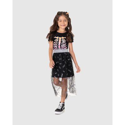 Saia Infantil Halloween Cós Lurex Em Algodão E Tule Malwee Kids