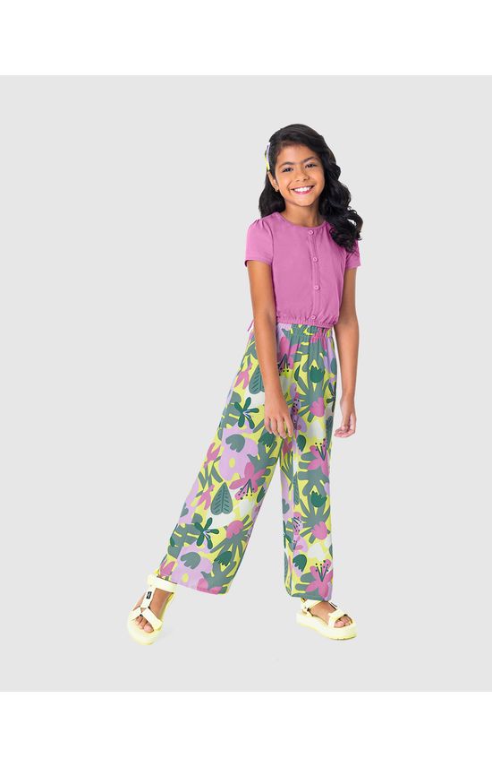 Conjunto Infantil Menina Calça Wide Leg Floral Em Viscose Malwee Kids
