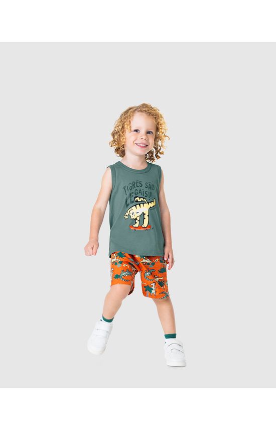 Conjunto Infantil Menino Regata Tigres São Legais! Em Algodão Malwee Kids