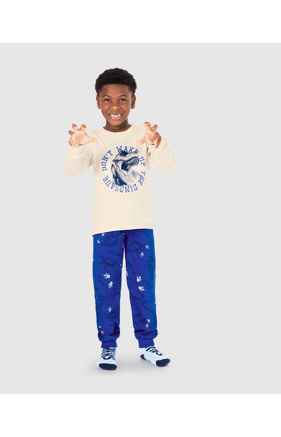 Pijama Infantil Menino Manga Longa Dinossauros Em Algodão Malwee Kids