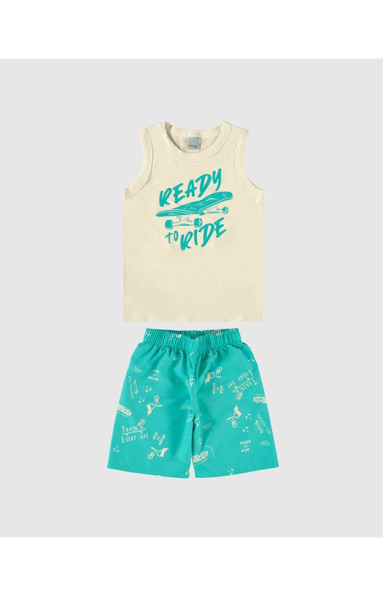 Conjunto Infantil Menino Bermuda Estampada Em Microfibra Malwee Kids