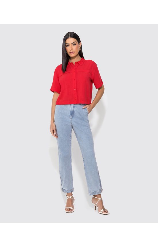 Camisa Box Feminina Manga Curta Em Viscolinho Texturizado - ENFIM