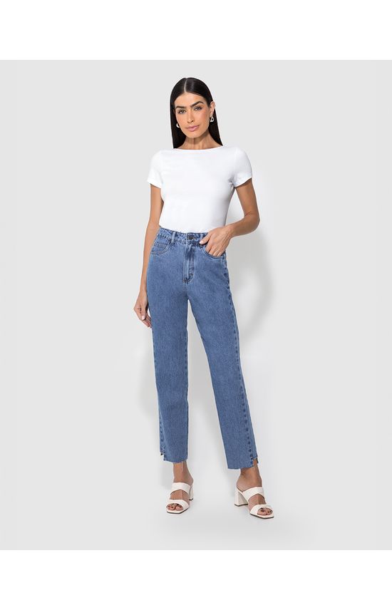 Calça Feminina Reta Barra Desfiada Em Jeans 100% Algodão - ENFIM