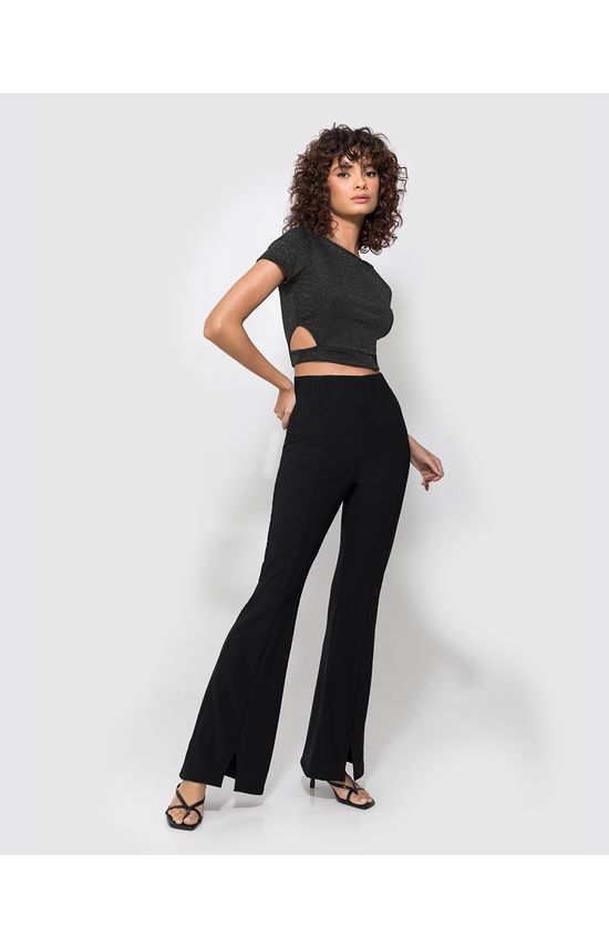 Blusa Cropped Feminina Cut Out Em Malha Lurex - ENFIM