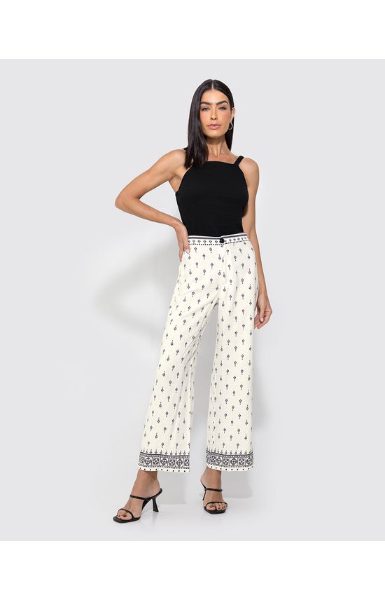 Calça Wide Leg Feminina Estampada Em Viscose - ENFIM